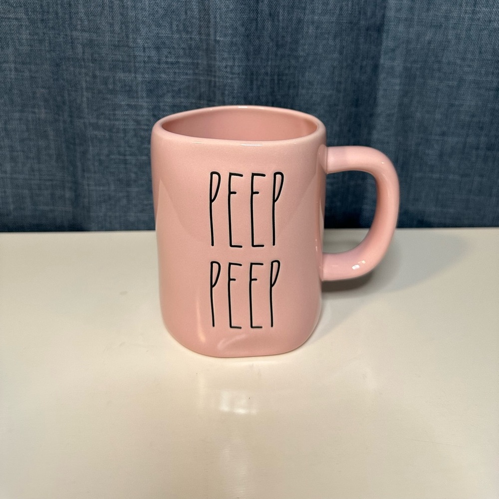 NEW Rae Dunn By Magenta “PEEP PEEP” Pink Spring Ceramic Coffee Mug Cup